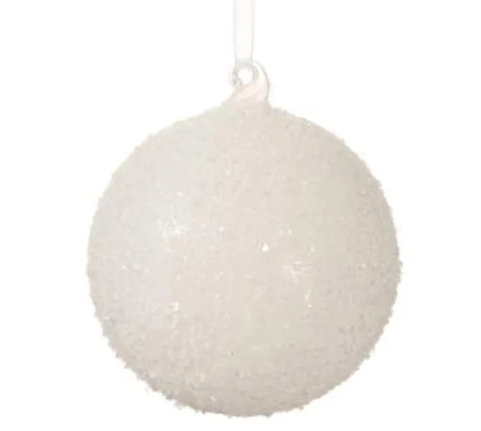 White Flocked Glass Ball Ornament