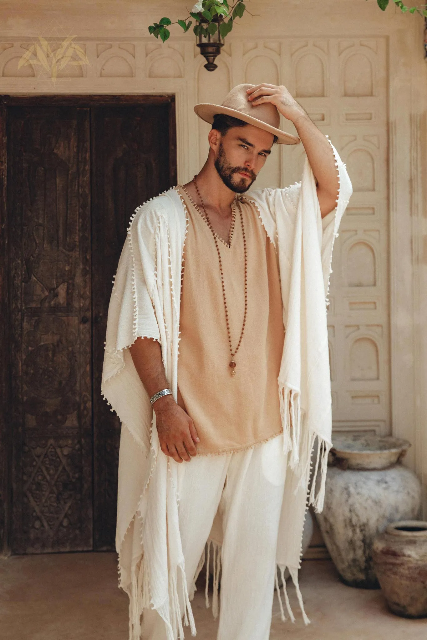 White Raw Cotton Minimalist Poncho for Men