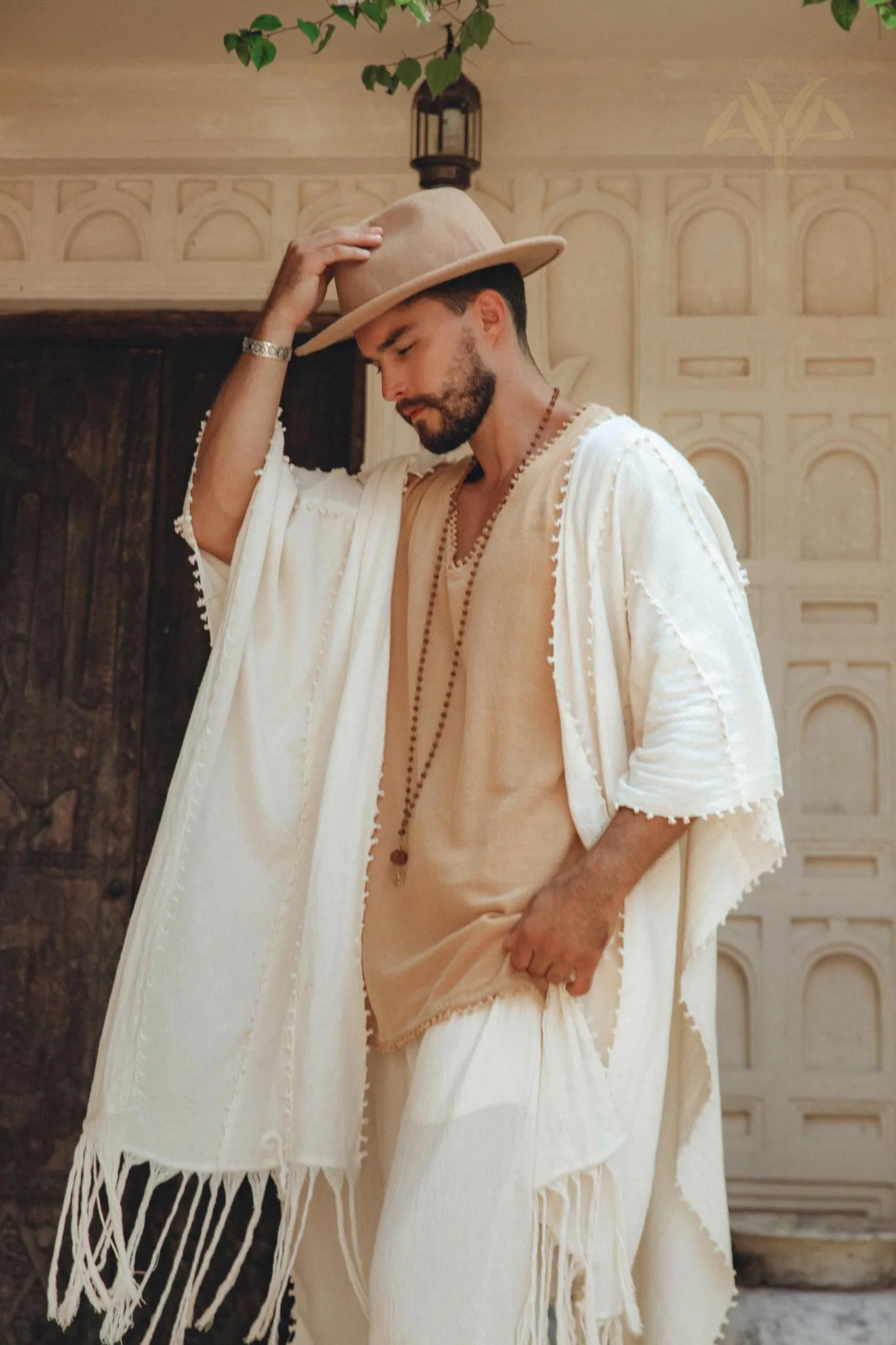 White Raw Cotton Minimalist Poncho for Men