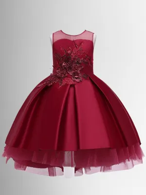 Winter Sweet Crimson Embroidered Hi-Lo Holiday Dress